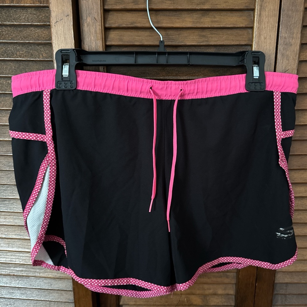 Women's Black and Pink Athletic Shorts
